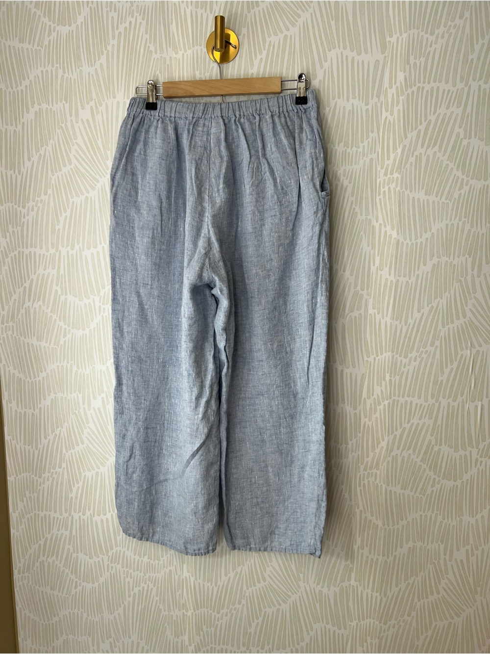 FLAX Light Blue Linen Wide Leg Pull-On Pants Women’s Elastic Waist Pockets - Picture 7 of 13